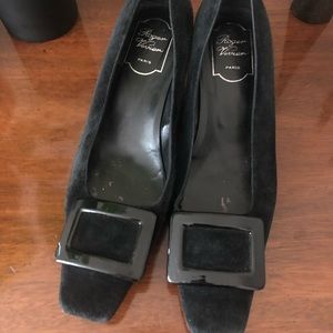 Black suede Roger Vivier block heels